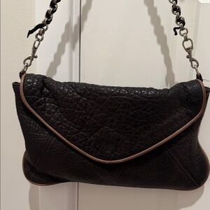 Black Leather Chain-Handle Shoulder Bag